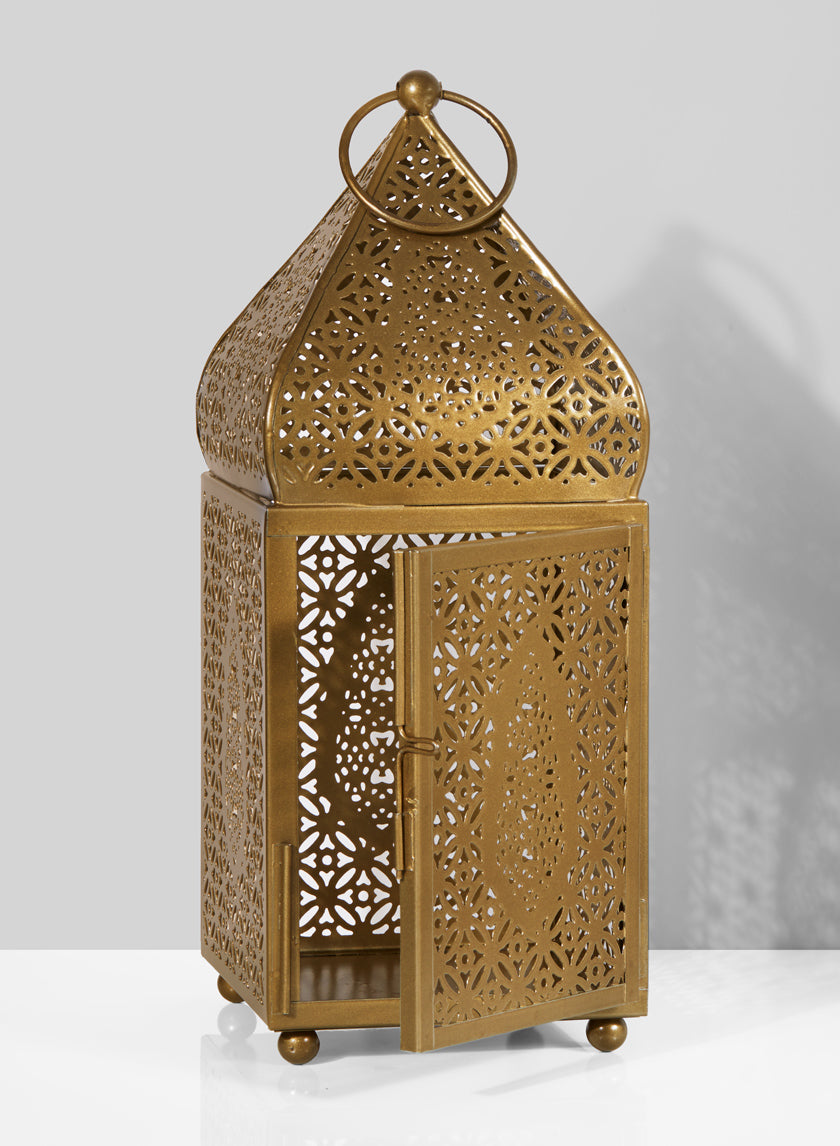 12in Tall Gold Alhambra Square Lantern Decor Jamali-garden