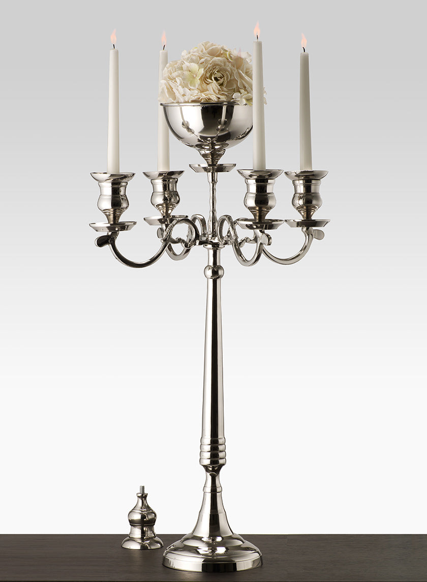 32in Tall Nickel Candelabra With Bowl Decor Jamali-garden