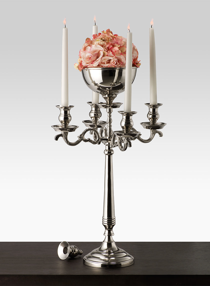 23.5in Tall Nickel Candelabra With Bowl Decor Jamali-garden
