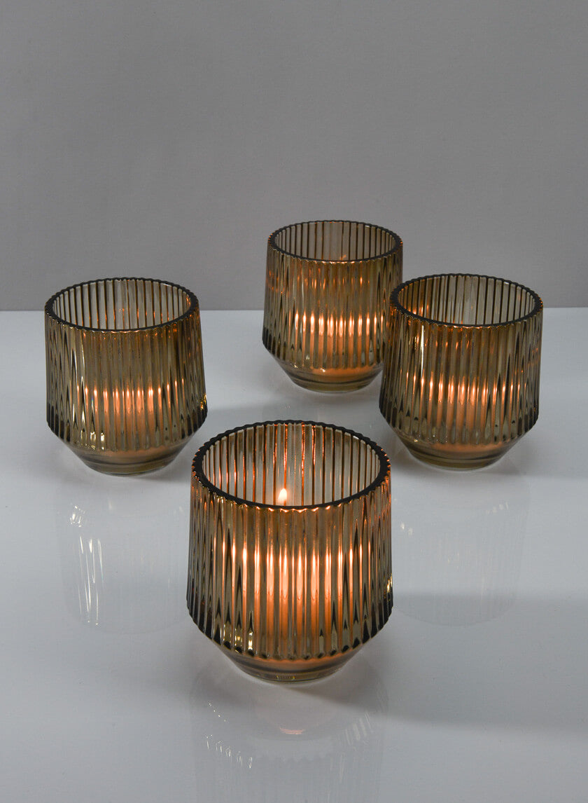 4in Tall Ola Pleated Glass Candleholder, Large Decor Jamali-garden