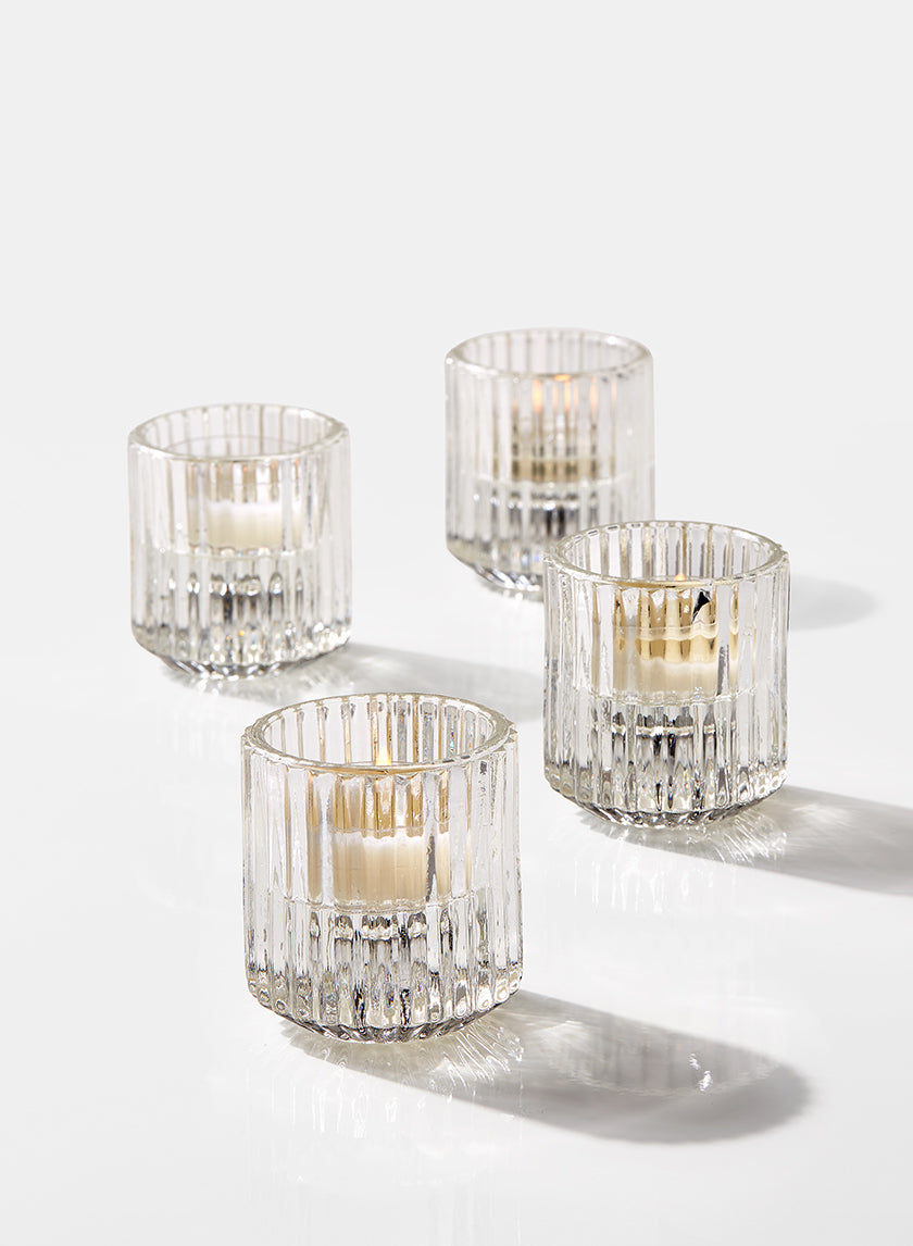 2.25in Tall Pleated Glass Tea Light Holder Decor Jamali-garden
