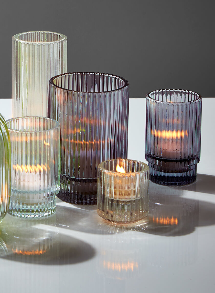 2.25in Tall Pleated Glass Tea Light Holder Decor Jamali-garden