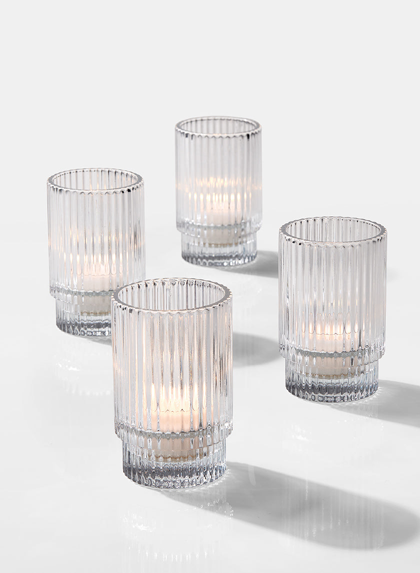 3.75in Tall Pleated Glass Votive Holder Decor Jamali-garden