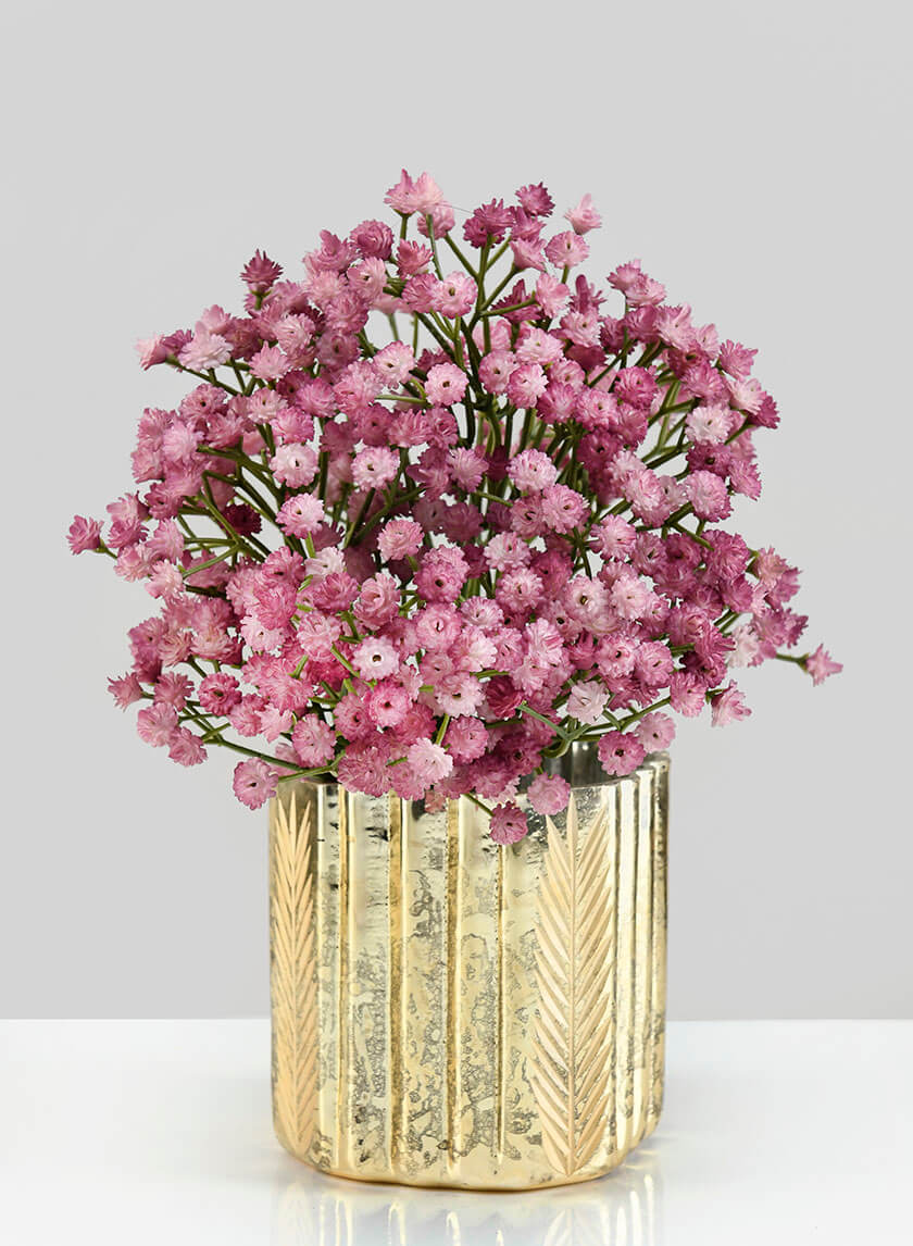 4in Tall Louvres Gold Leaf Etched Glass Candle Holder Decor Jamali-garden