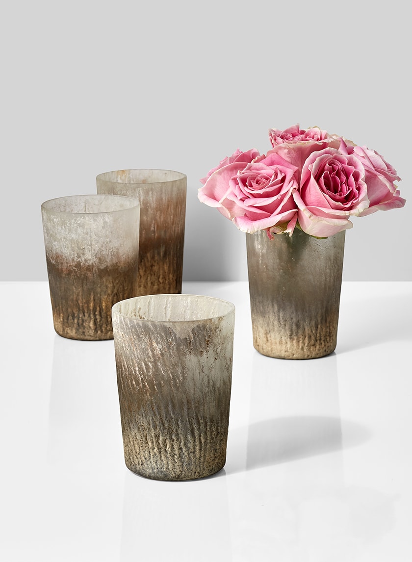 4in Tall Ombre Gold Frost Glass Vase Decor Jamali-garden
