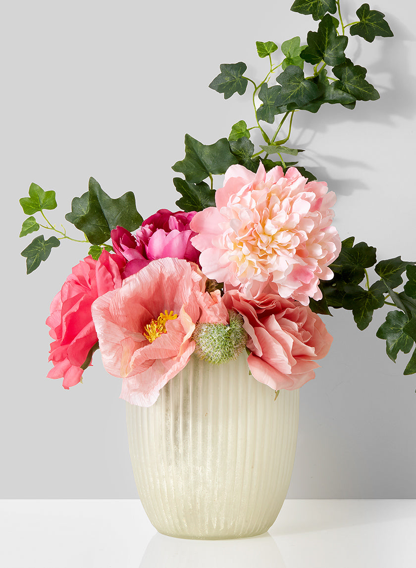 6.75in Tall Ribbed White Frost Glass Vase Decor Jamali-garden