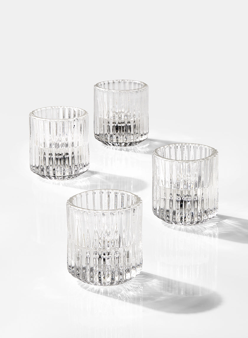 2.25in Tall Pleated Glass Tea Light Holder Decor Jamali-garden