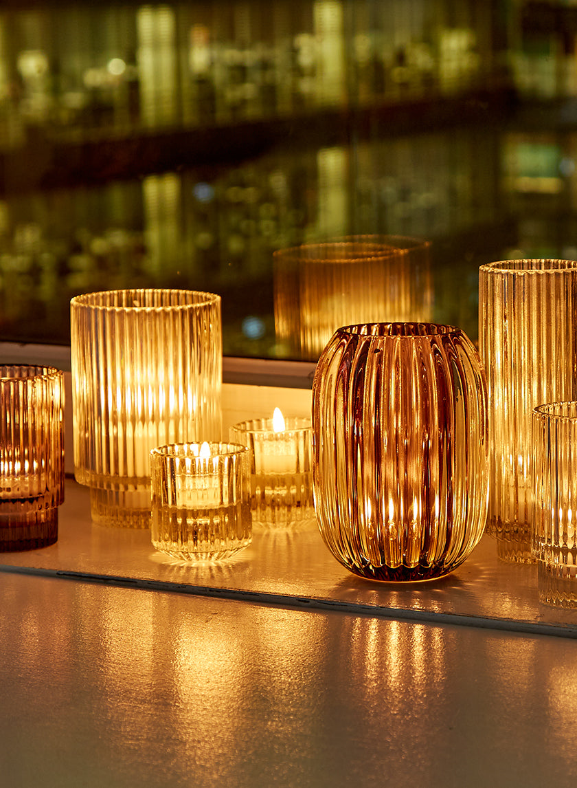 2.25in Tall Pleated Glass Tea Light Holder Decor Jamali-garden