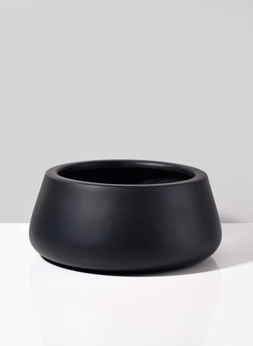 16in Wide Pyxis Black Fiber Stone Bowl Decor Jamali-garden