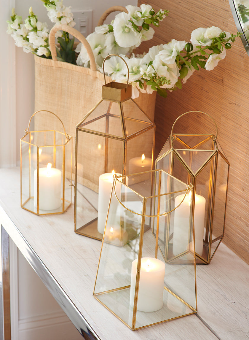 16in Tall Bombay Square Gold Lantern, Large Decor Jamali-garden