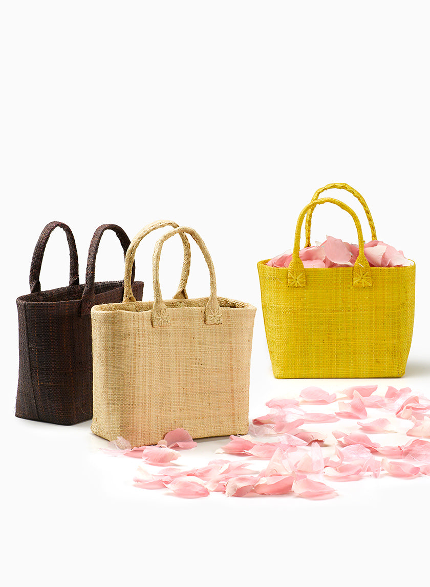 Natural, Brown, &amp; Yellow Flower Girl Raffia Bags Decor Jamali-garden