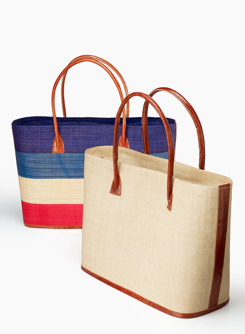 Natural &amp; Red, Natural, &amp; Blue Raffia &amp; Leather Bags Decor Jamali-garden
