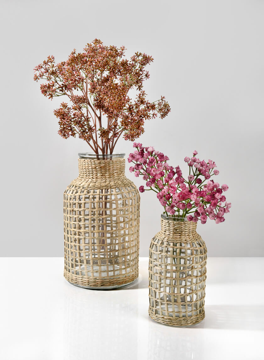 8in Tall Los Cabos Rattan Glass Vases Decor Jamali-garden