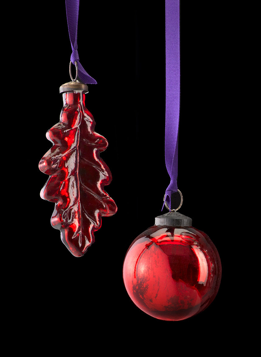 5in Long Antique Red Glass Leaf Ornament Decor Jamali-garden