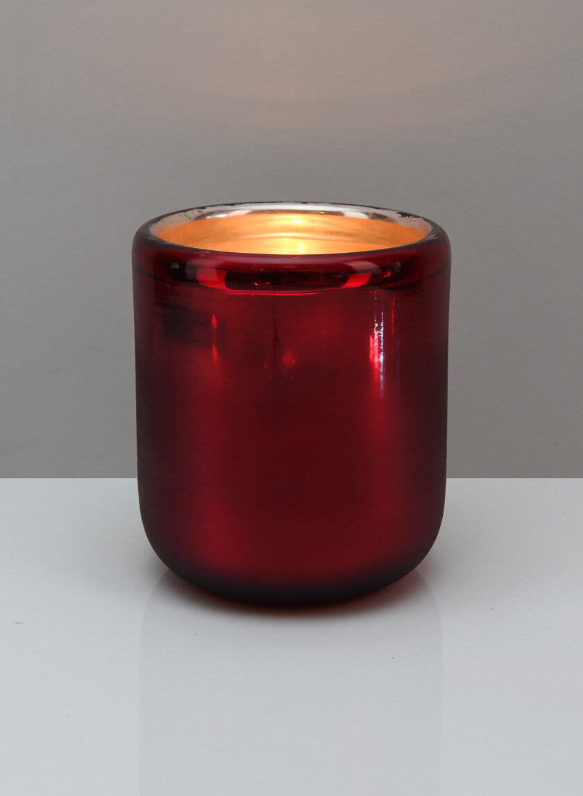 6in Tall Ebba Hand Blown Red Glass Hurricane Decor Jamali-garden