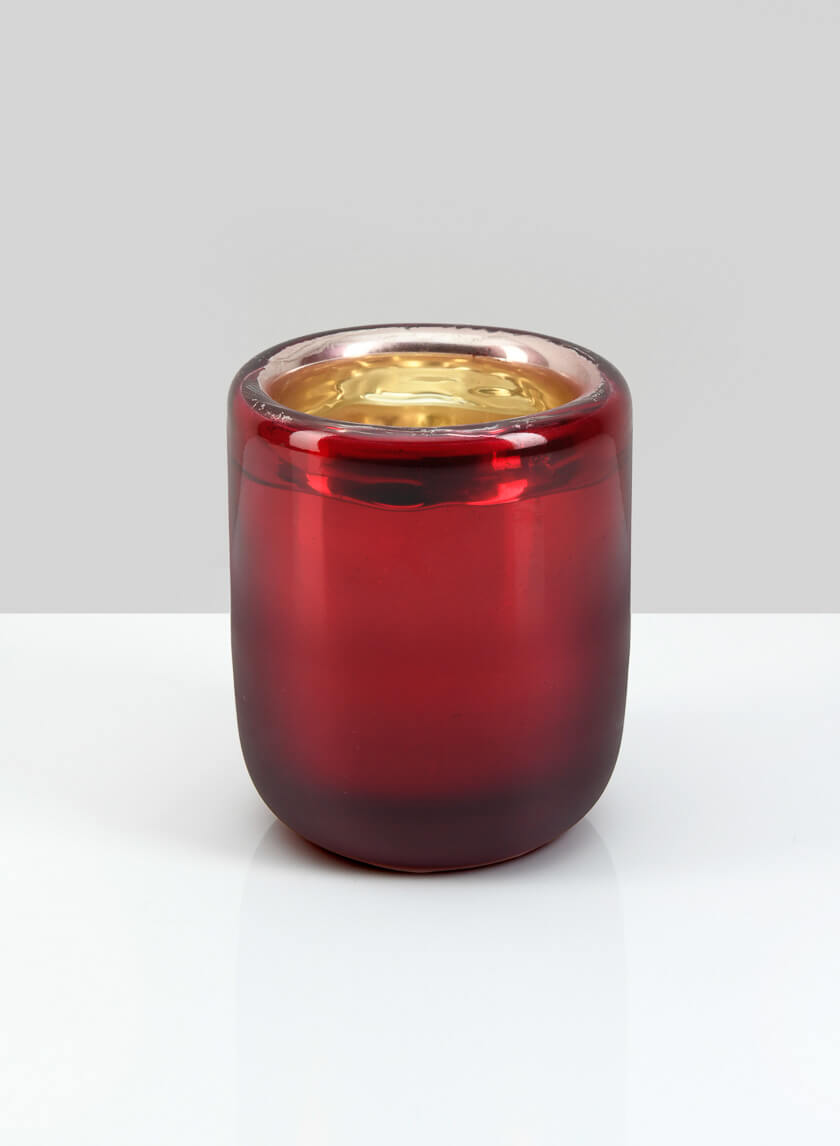 3.5in Tall Ebba Hand Blown Red Glass Candleholder Decor Jamali-garden