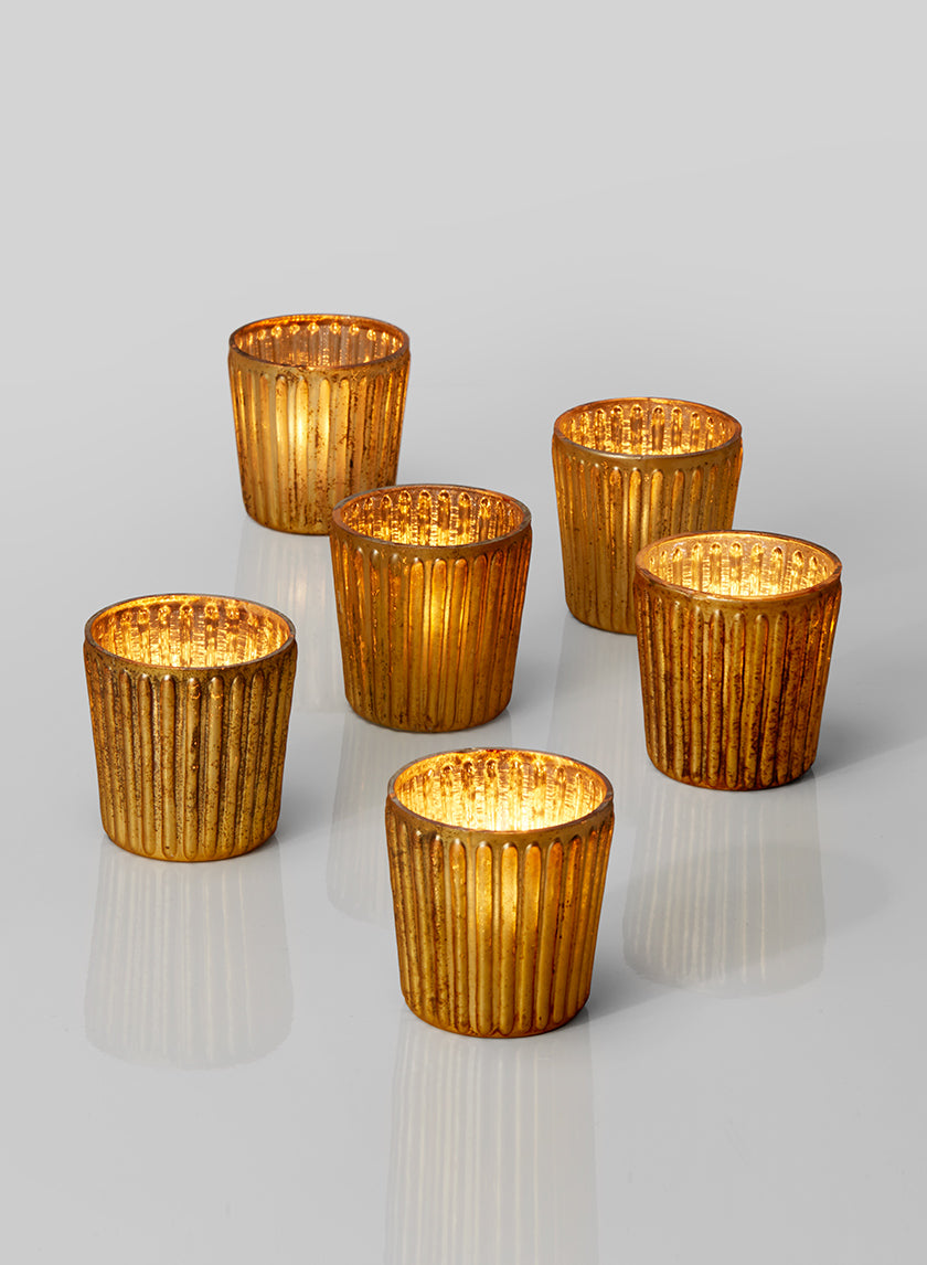 2.75in Tall Ribbed Amber Mercury Glass Votive Holder Decor Jamali-garden