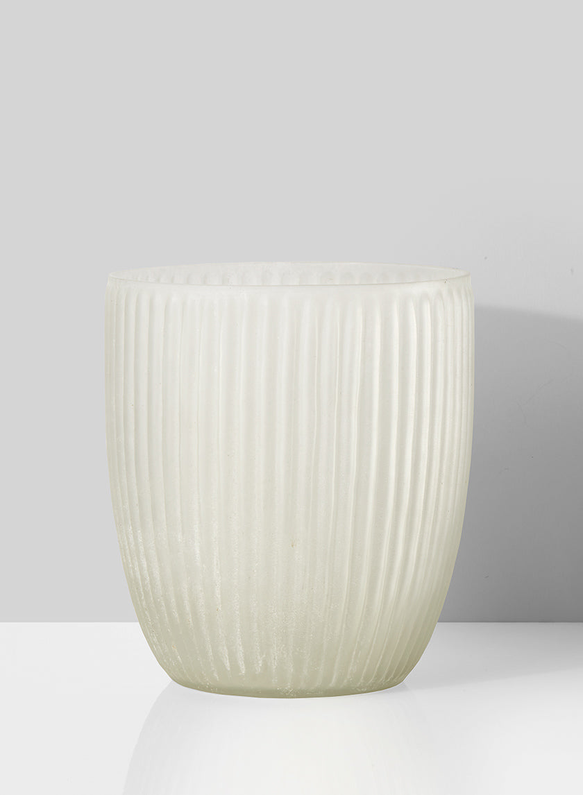 6.75in Tall Ribbed White Frost Glass Vase Decor Jamali-garden