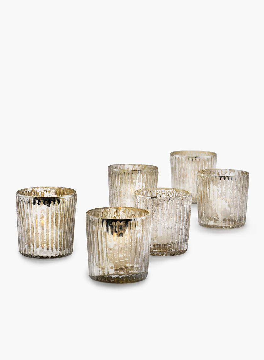 2.5in Tall Ribbed Antique Silver Votive Holder Decor Jamali-garden