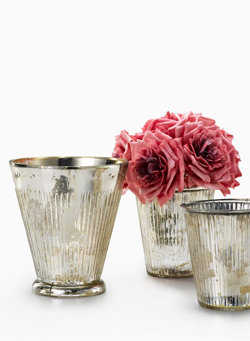 Ribbed Antique Silver Tapered Glass Cylinders Decor Jamali-garden
