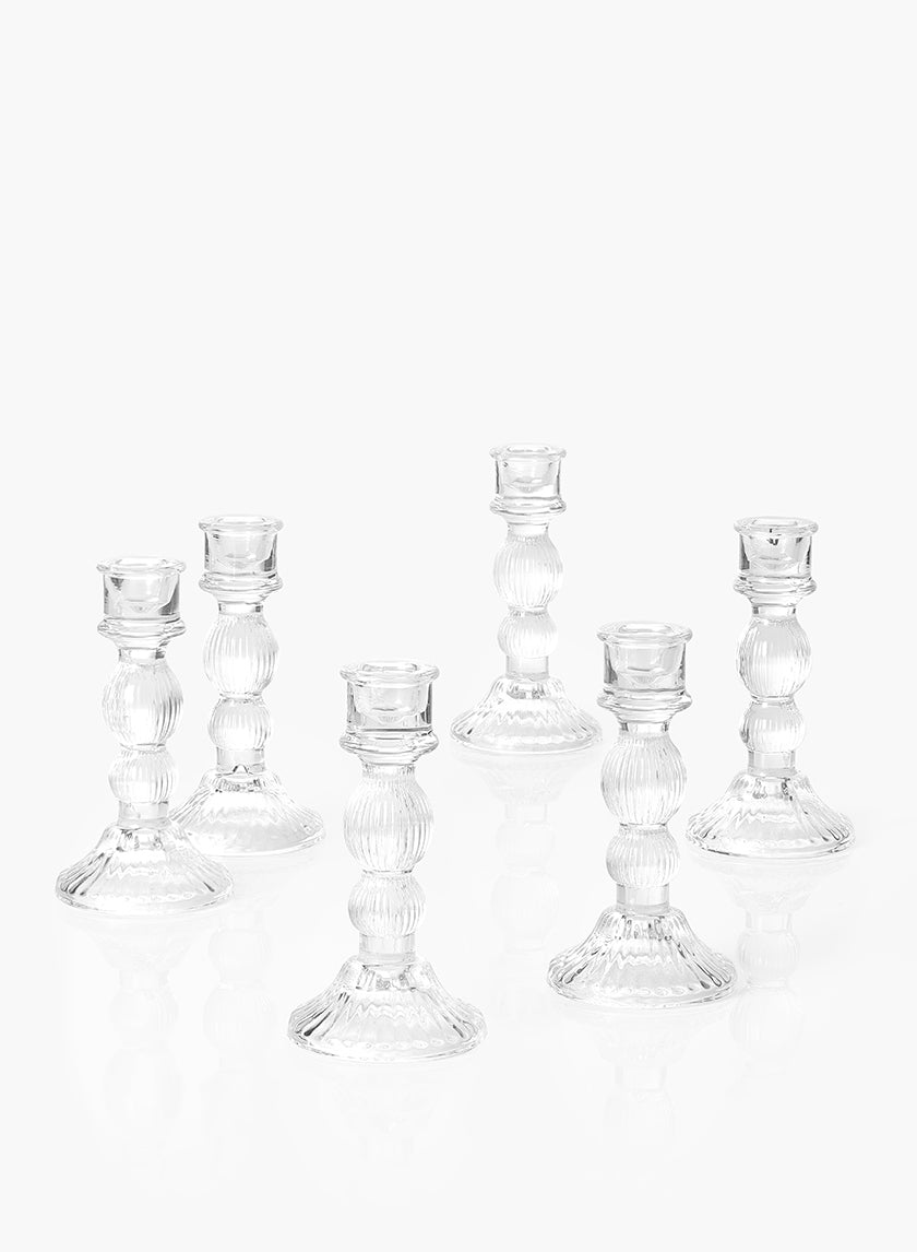 6in Tall Rippled Glass Candlestick Decor Jamali-garden