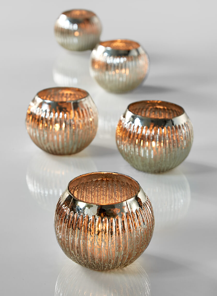 3.5in Wide Ribbed Vintage Mercury Glass Roly Poly Decor Jamali-garden