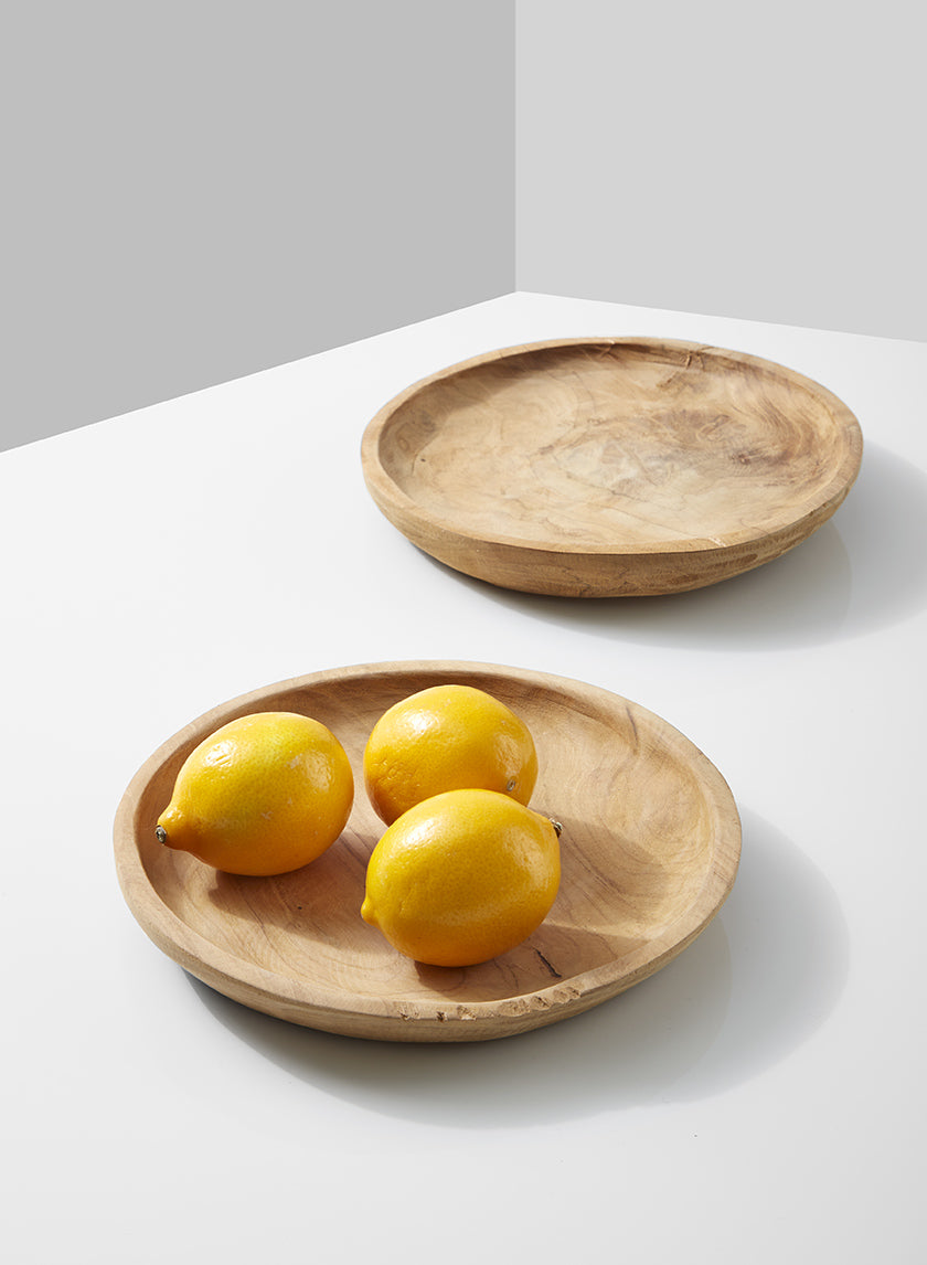 7in Wide Round Wood Teak Plate Decor Jamali-garden