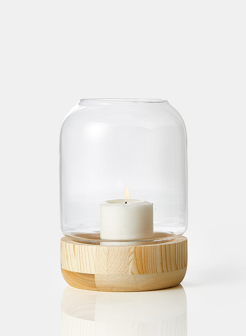 7in Tall Wood Base Candle Hurricane, Small Decor Jamali-garden