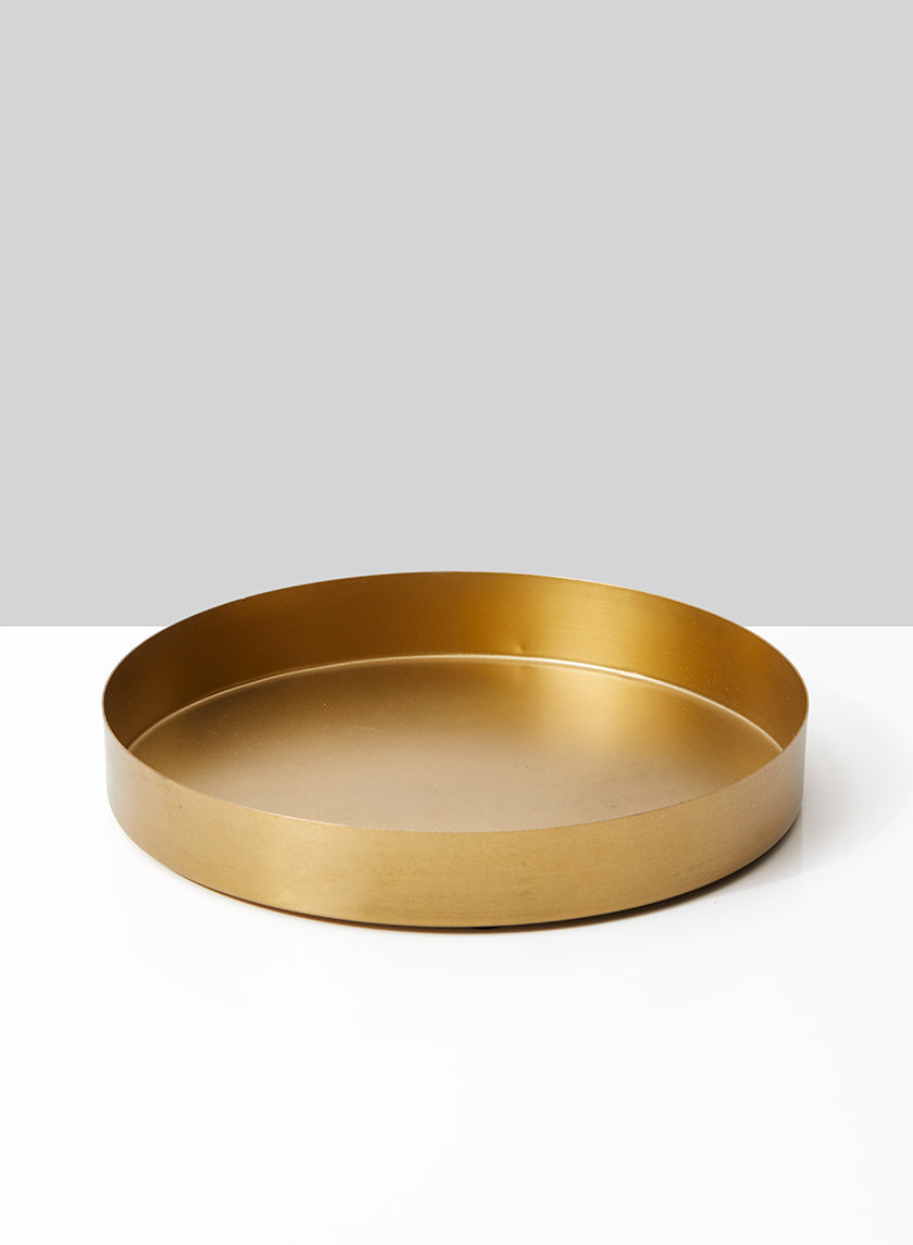 8in Wide Round Gold Tray Decor Jamali-garden