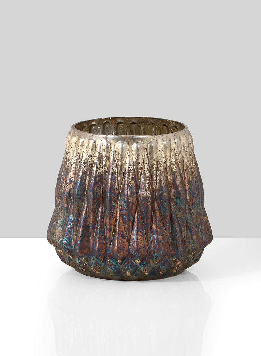 4.25in Tall Diamond Rust &amp; Silver Vase Decor Jamali-garden