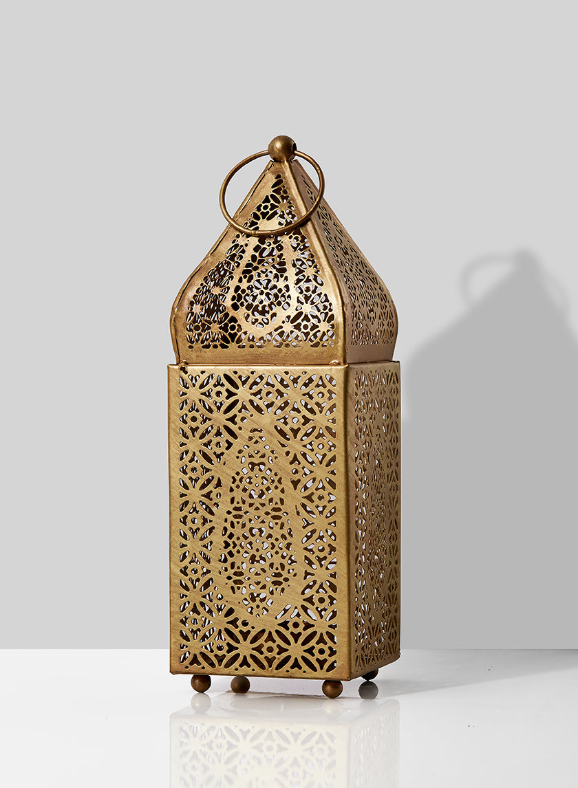 8.5in Tall Alhambra Gold Square Lantern Decor Jamali-garden