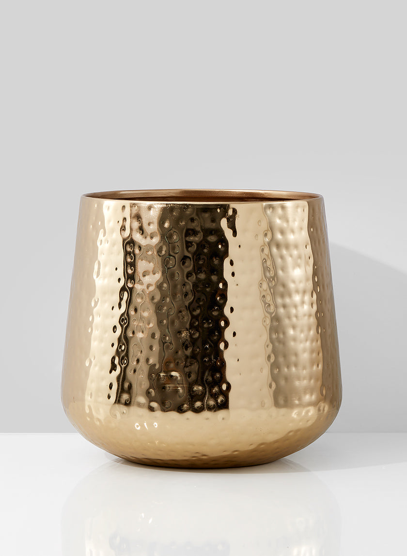 9.25in Wide Shiny Hammered Gold Bowl Decor Jamali-garden