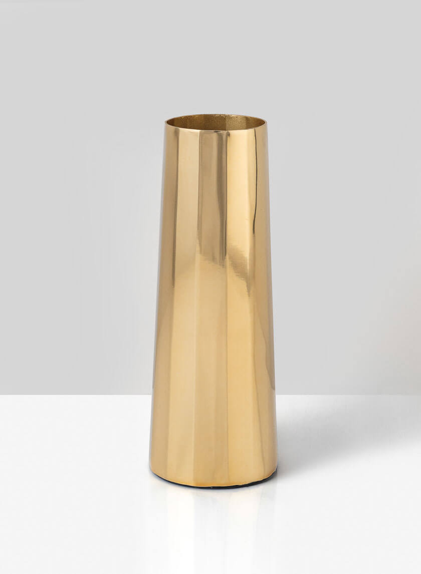 6in Tall Le Mans Gold Faceted Metal Vase Decor Jamali-garden