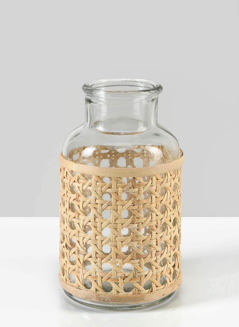 6.25in Tall Siam Rattan Weave Glass Bottle Decor Jamali-garden