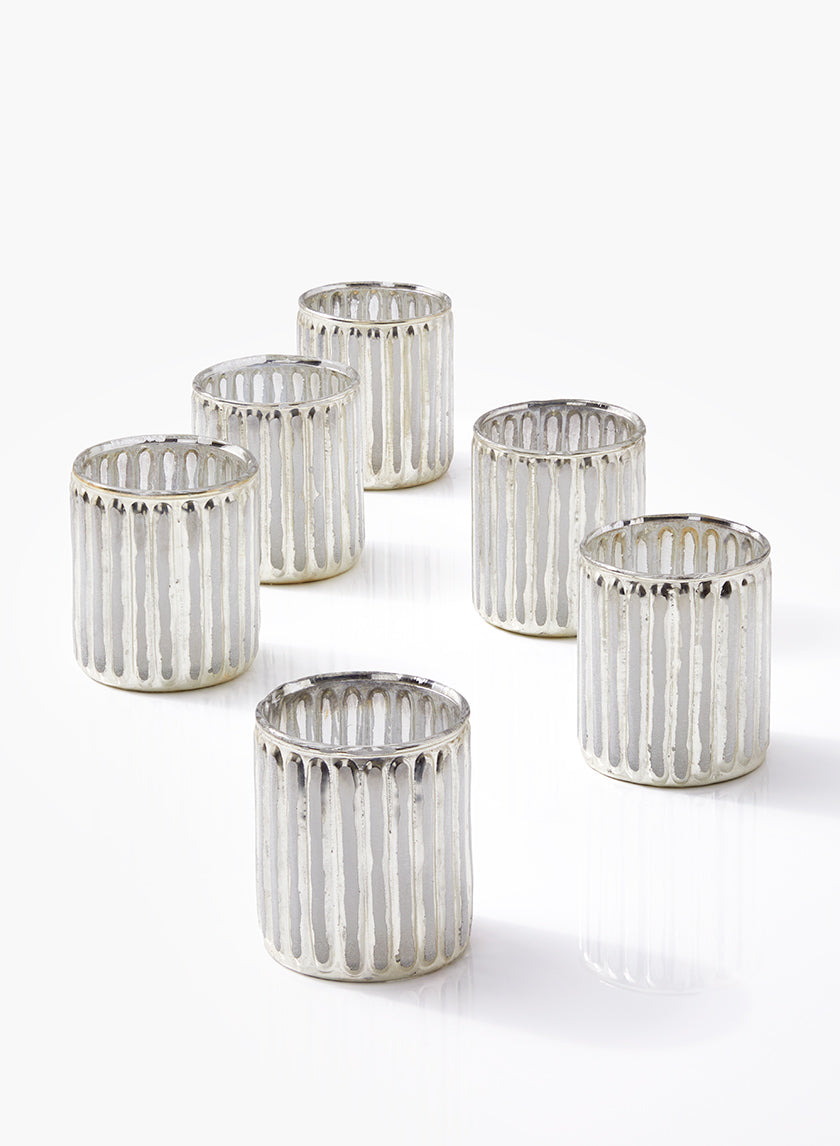 3in Tall Silver Corrugated Glass Votive Holder Decor Jamali-garden