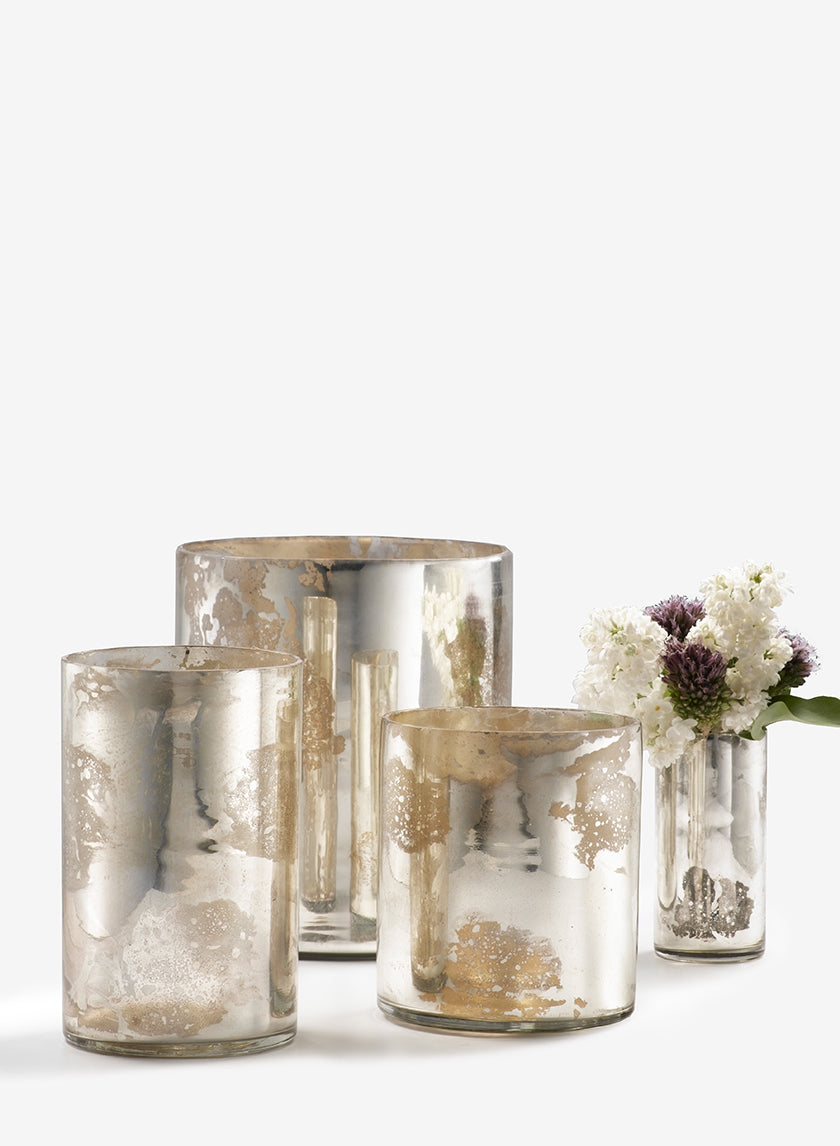 4.75in Tall Antique Silver Glass Cylinder Decor Jamali-garden