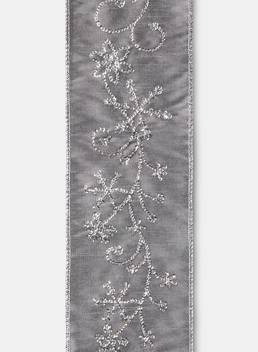15ft Sequin Snowflake Silver Dupioni Ribbon Decor Jamali-garden