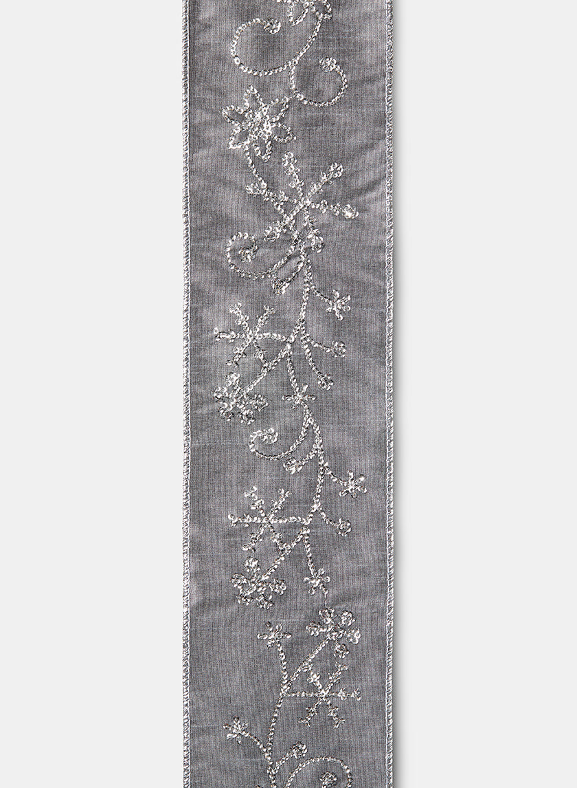 15ft Sequin Snowflake Silver Dupioni Ribbon Decor Jamali-garden