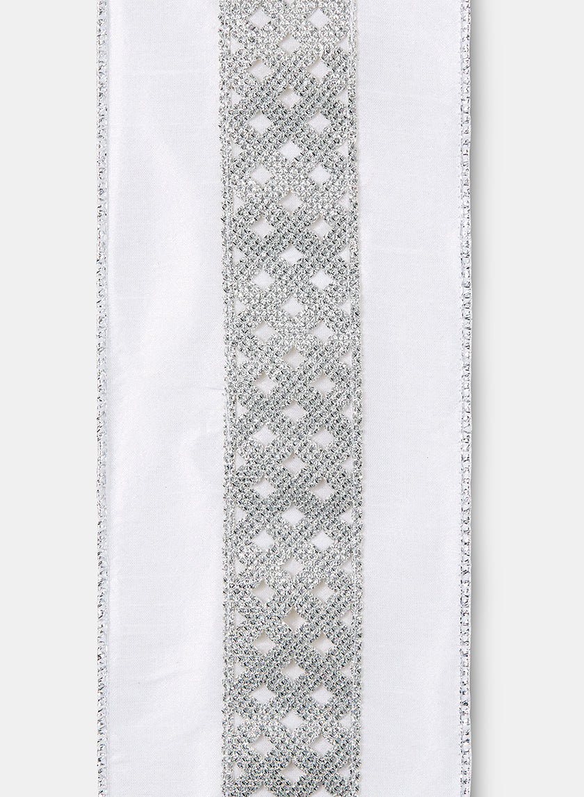 15ft Silver Diamond Glitter White Dupioni Ribbon Decor Jamali-garden