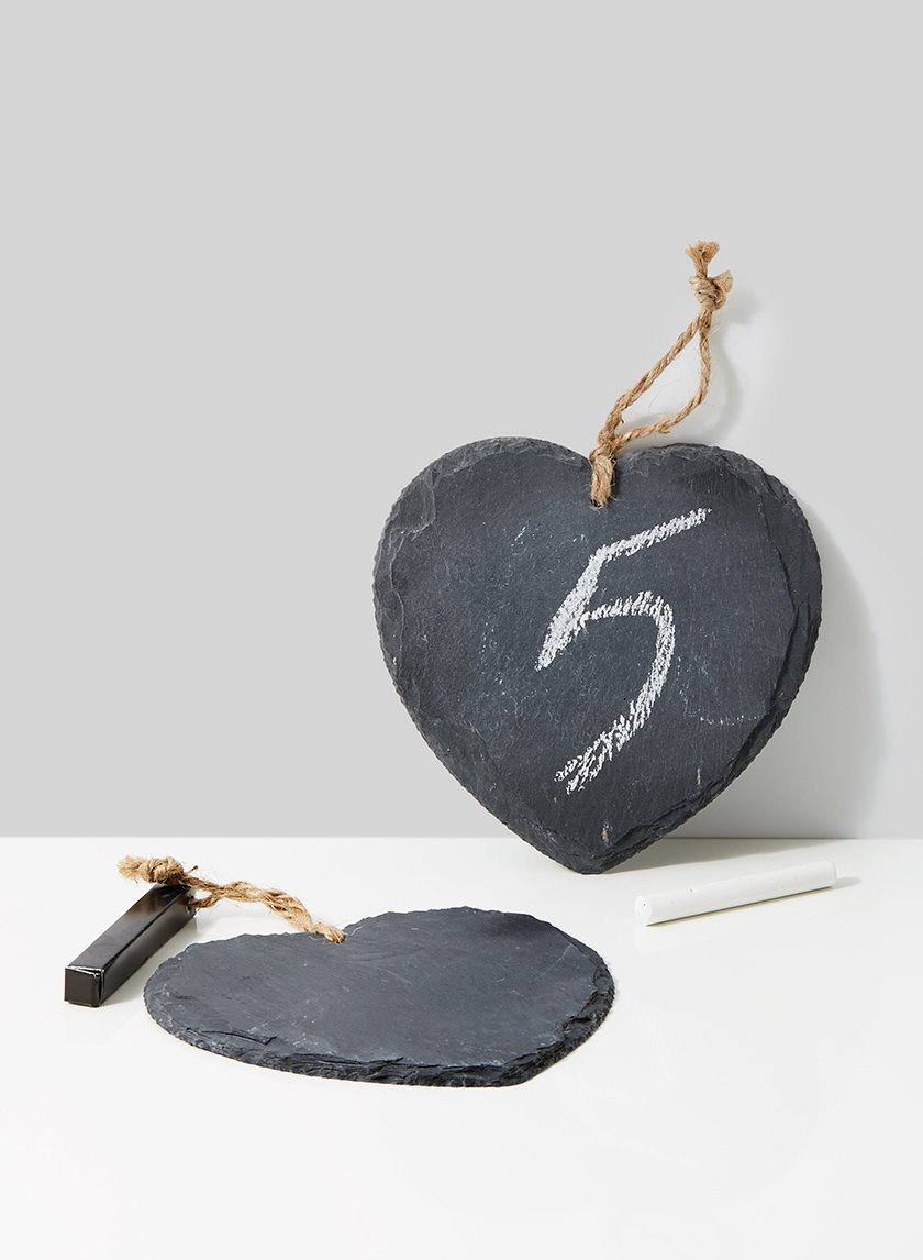 6in Long Slate Heart With Hemp Rope &amp; Chalk Decor Jamali-garden