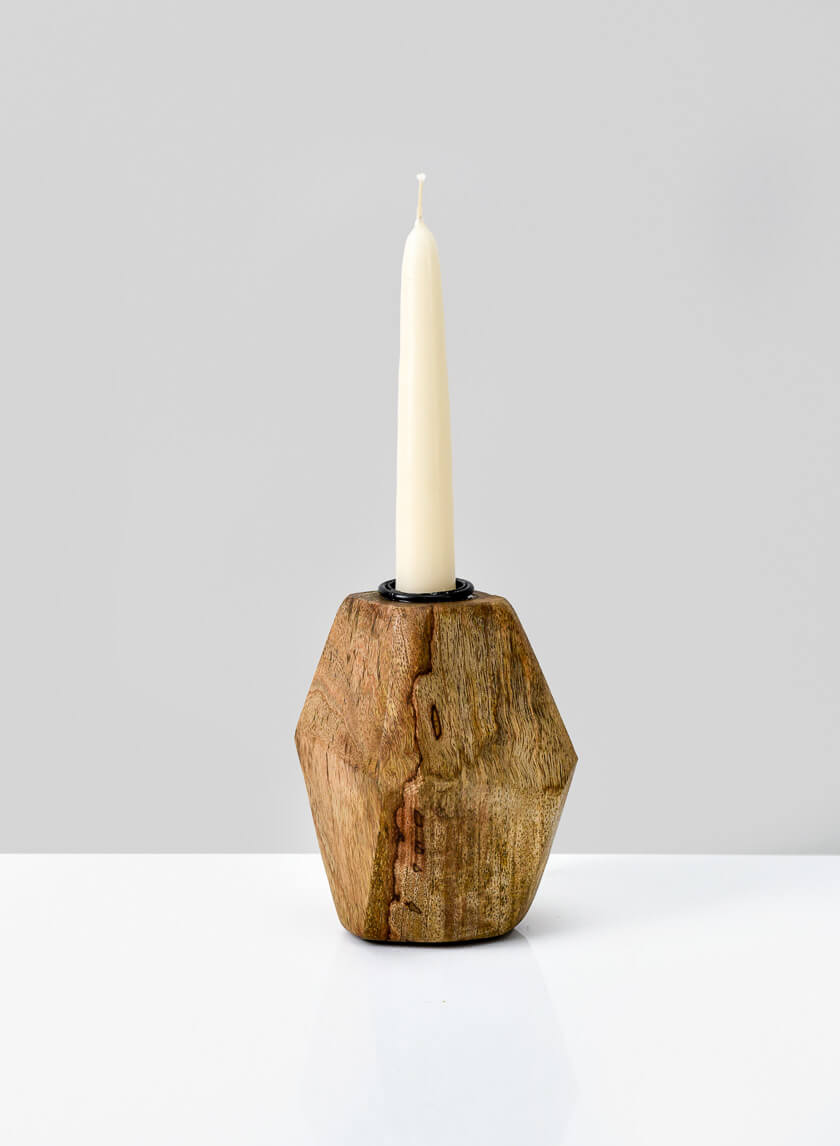4in Tall Inca Wood Block Candlestick Decor Jamali-garden