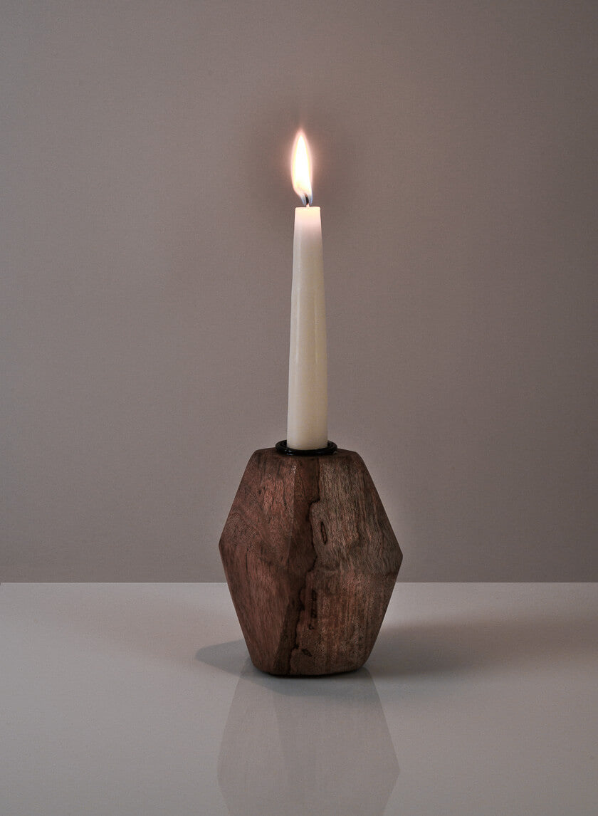 4in Tall Inca Wood Block Candlestick Decor Jamali-garden
