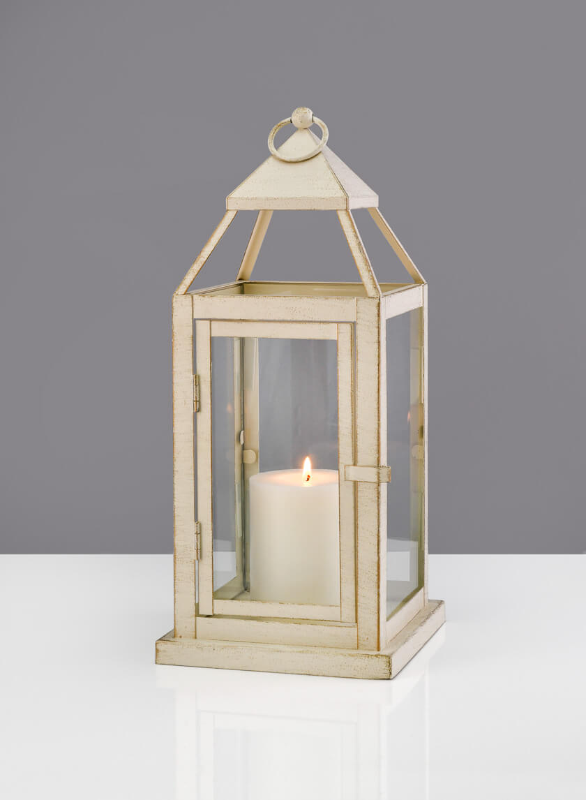 16in Tall Montmartre Aged White Lantern Decor Jamali-garden