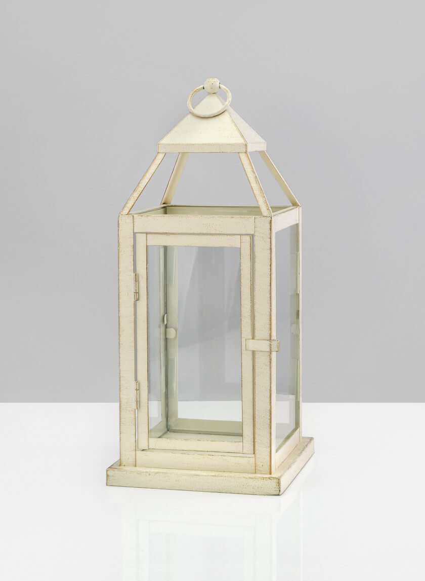 16in Tall Montmartre Aged White Lantern Decor Jamali-garden