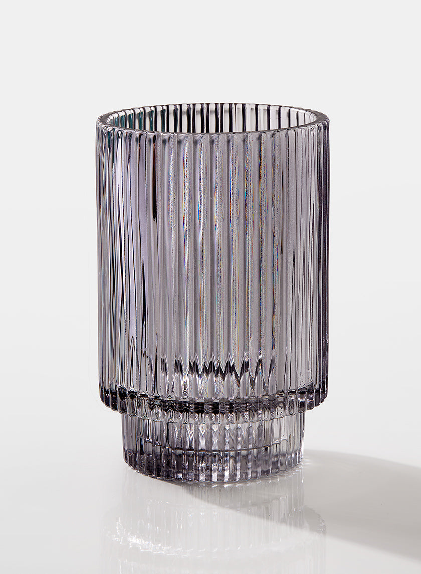 5in Tall Smoke Pleated Glass Votive Holder Decor Jamali-garden