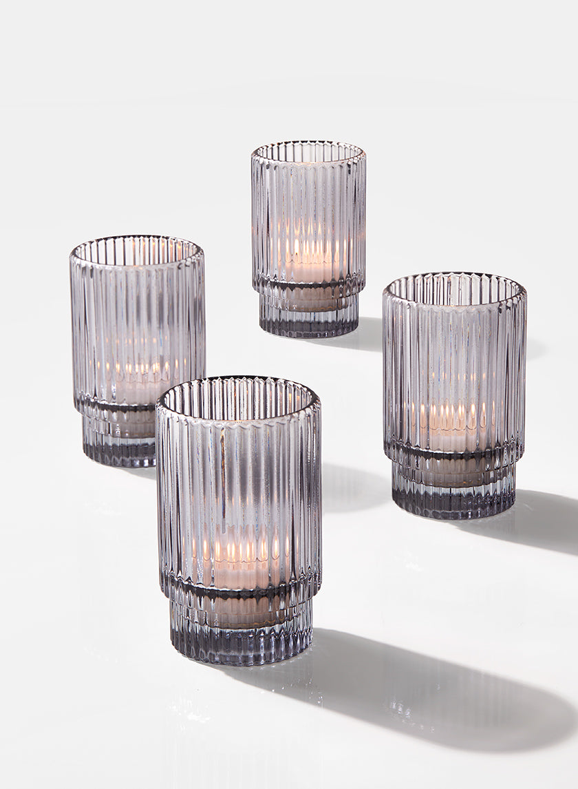 3.75in Tall Smoke Pleated Glass Votive Holder Decor Jamali-garden