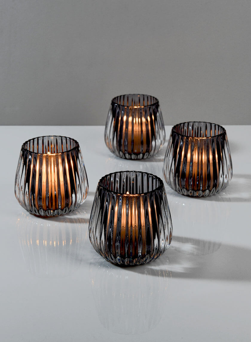 3in Tall Smoke Onion Optic Glass Candleholder Decor Jamali-garden