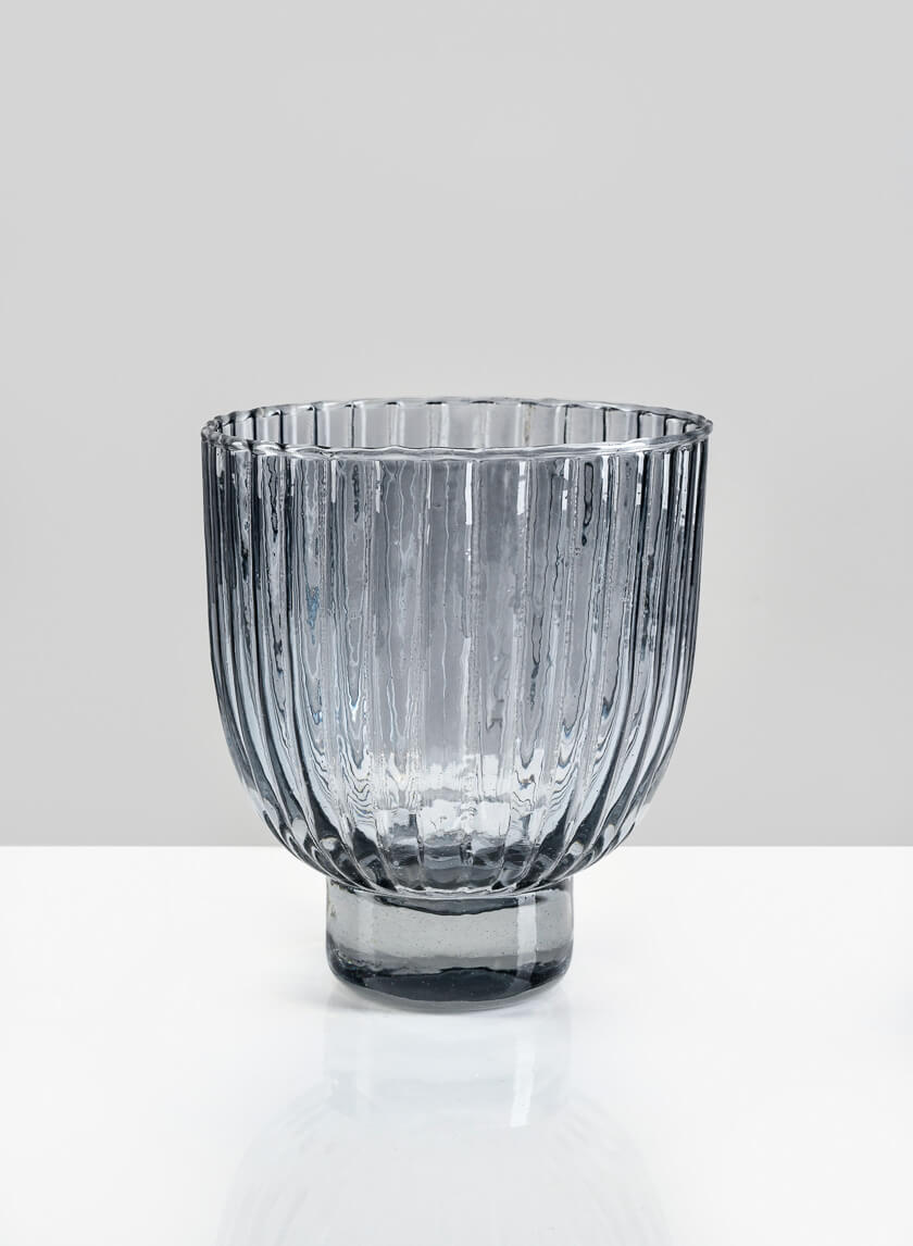 4.5in Wide Smoke Pleated Glass Bowl Decor Jamali-garden