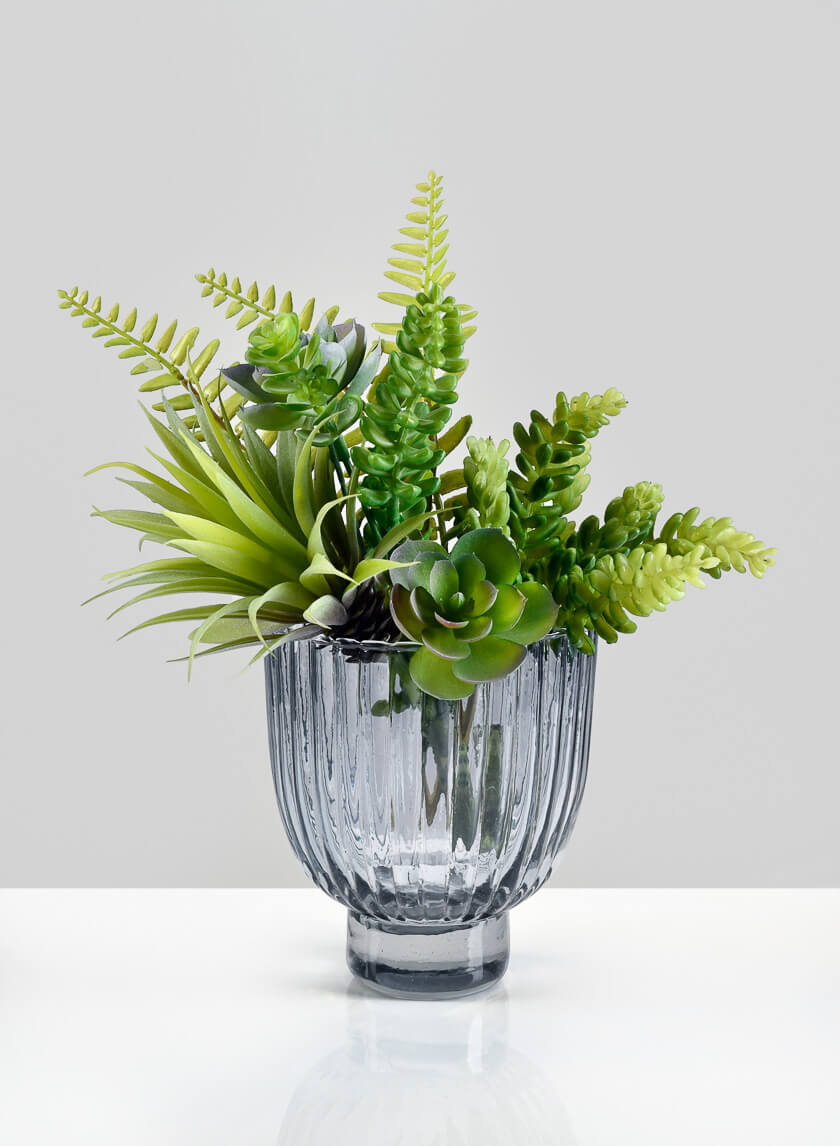 4.5in Wide Smoke Pleated Glass Bowl Decor Jamali-garden