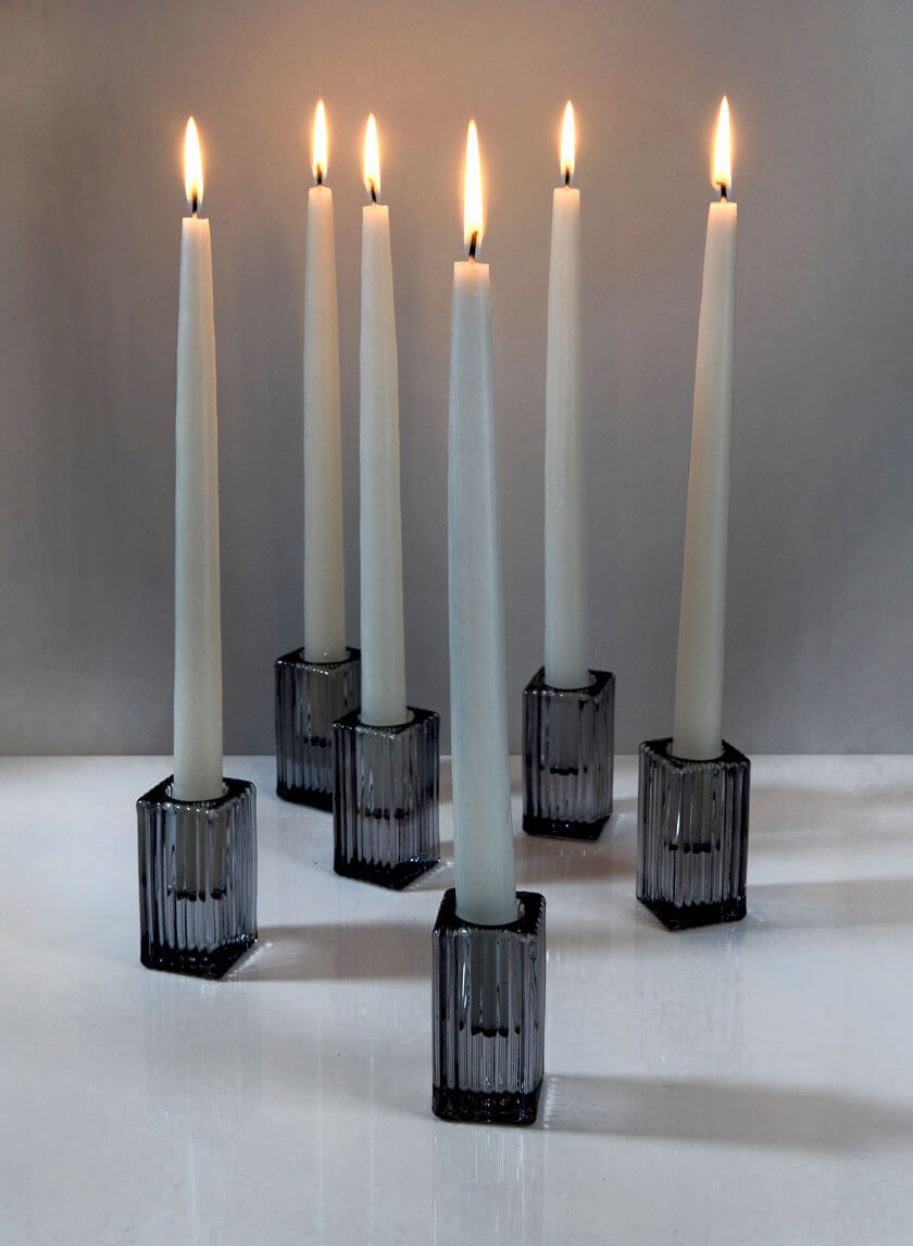 3in Square Smoke Fluted Glass Candlestick Decor Jamali-garden